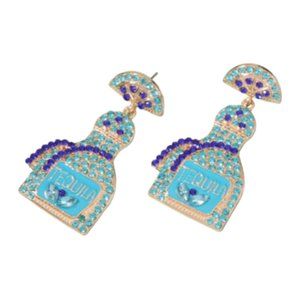 Blue Enamel & Rhinestone Tequila Bottle Earrings NWOT
